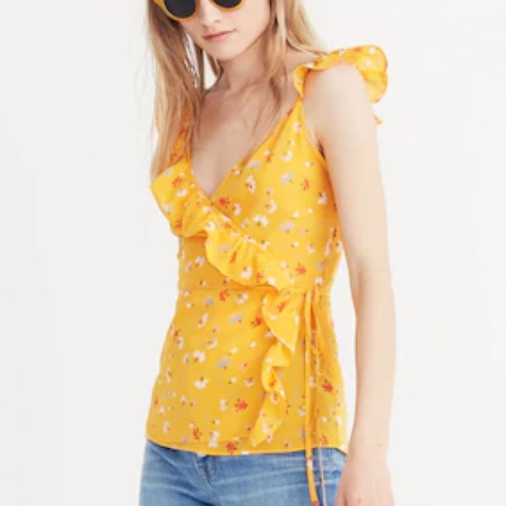 Madewell Silk Wrap Cami Top in Painted Carnations Size 2